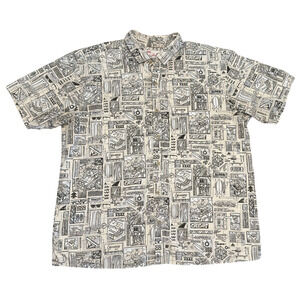 Kahala x Wooden Wave Aloha Camp Shirt Mens XL Cream Black Hawaiian Cotton Button